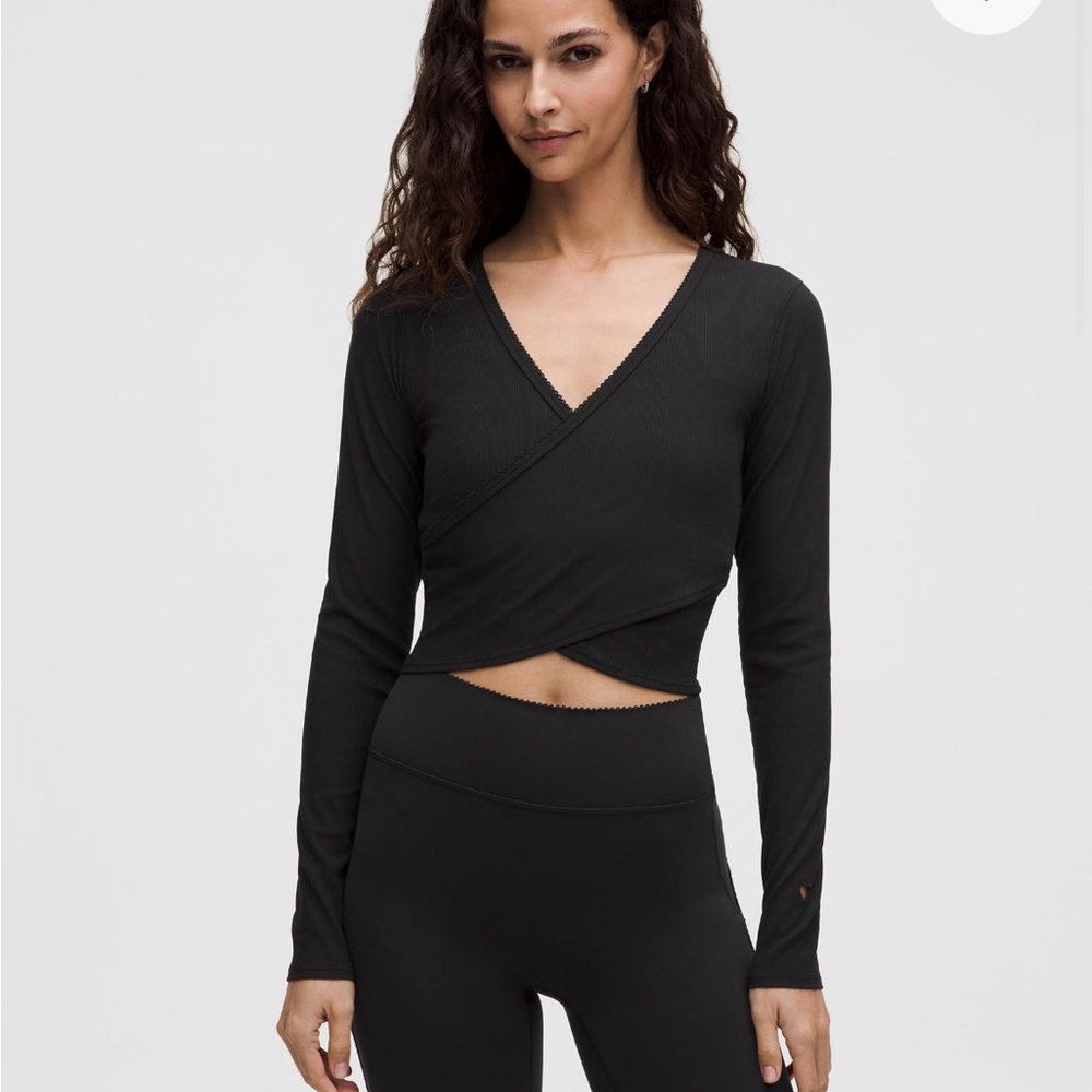 Nulu ribbed wrapped front long sleeve shirt heart